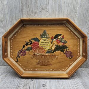 Vintage Hand Painted Wood Serving Tray With‎ Wall Hanging Hook Rose 1984